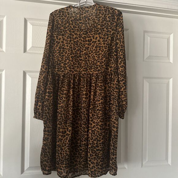 Womens Babydoll Dress Sz Small Leopard Lined Tassel Animal Print Boho Brown - Picture 11 of 16